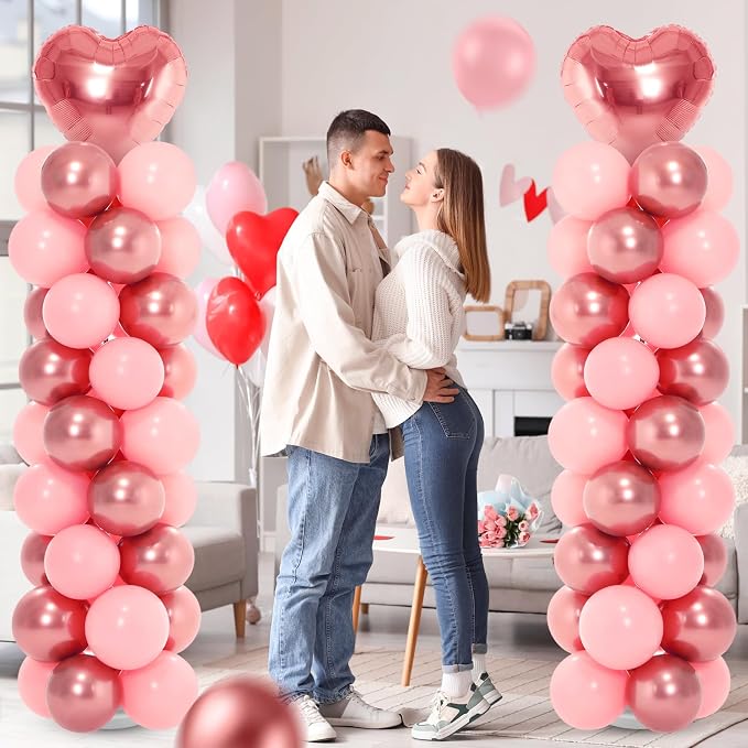 Realspring 2 Sets Wedding Pink and Rose Heart Shape Balloons Column Stand Kit - Image 7