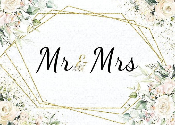10x8FT Mr & Mrs White Floral Bridal Shower Backdrop Mr Mrs Wedding Theme Photo - Image 7