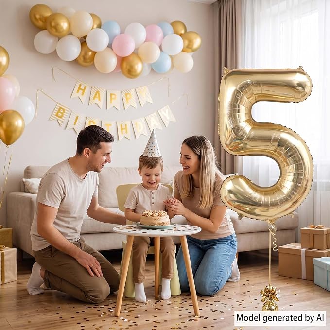 White Gold Number 5 Balloon 40 Inch, Metallic Foil Numeral - Image 6