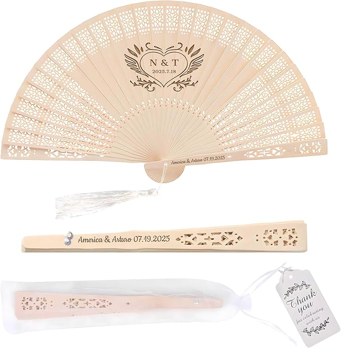 10 PCS Custom Fans Personalized Folding Fans for Line Dancing Wooden Hand Fan Wedding Favors Bulk Fans for Guests Party Event Use (Style02)