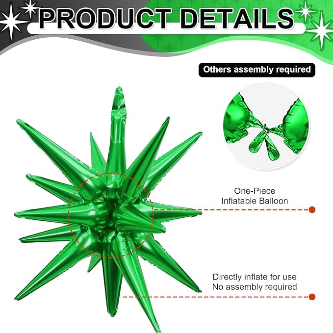 9Pcs Green and Black Star Balloons, Large Explosion Foil Balloons, Metallic - Image 3