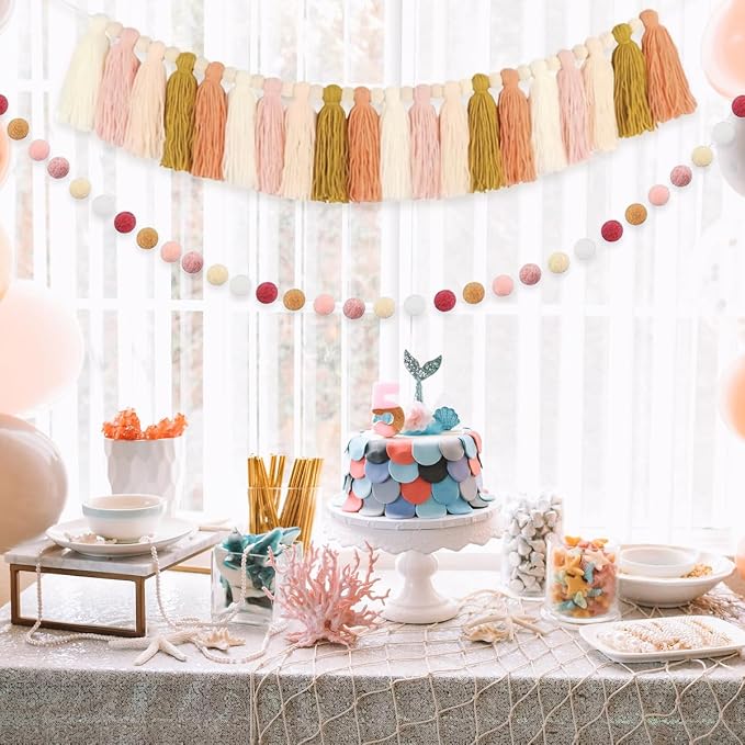 Yellow Pink Tassel Garland, Pom Pom Garland, Kids Room, Baby Shower, Birthday - Image 3