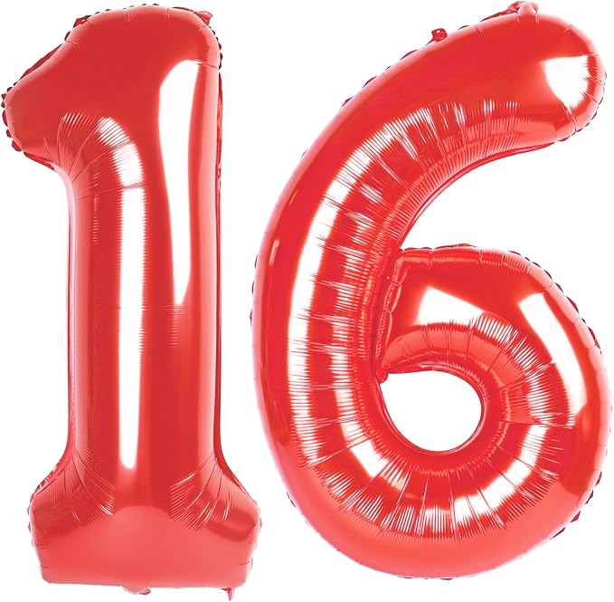 Red Jumbo Number 16 Balloon 40 Inch, Boy Girl 16 Birthday Supplies, Foil Helium by Upgesy