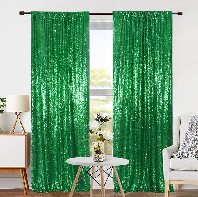 Eternal Beauty Green Sequin Backdrop Curtains, 2 Panels 2x8FT | 3mm Sparkle - Image 6