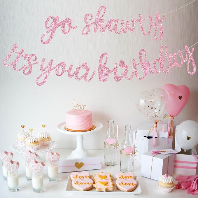 BEISHIDA Glitter Pink Pre-Strung Go Shawty It's Your Birthday Banner Decor | NO - Image 4