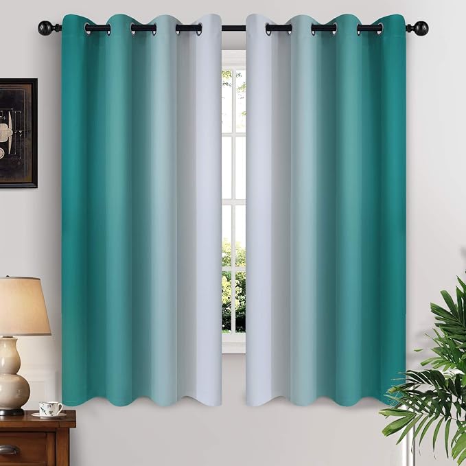 Yakamok Ombre Curtains Teal and Greyish White by Yakamok