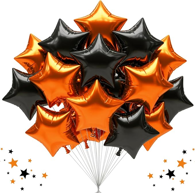 TONIFUL 30 Pcs Star Shaped Balloons 18 Inch Large Black Orange Foil Balloon | by TONIFUL