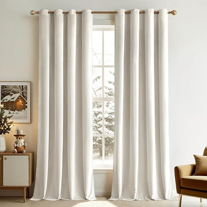 MIULEE Velvet Curtains Ivory 52 x 108 Inch Length Set of 2 | Extra Long Grommet by MIULEE