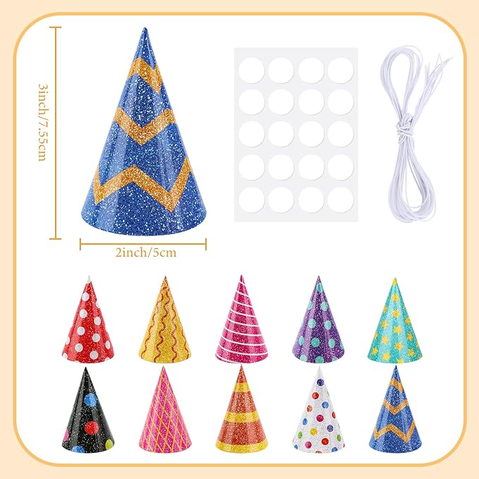 10 Pcs Mini Cone Tiny Birthday Hats - Image 2