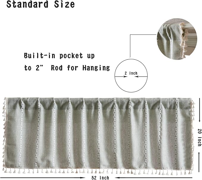 RoomTalks Sage Green Boho Kitchen Valances - Image 3