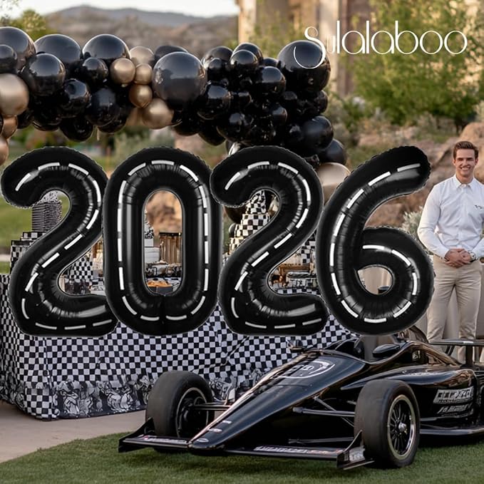Race Car 40 Inch Black 1 Big Balloon Large Number 0-9 | Track Giant Digital 1st - Image 4