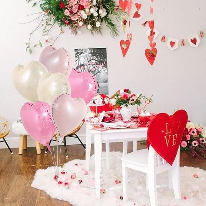 TONIFUL 30 Pcs 18 Inch Cream White Pink Heart Shape Foil Mylar Balloons | - Image 4