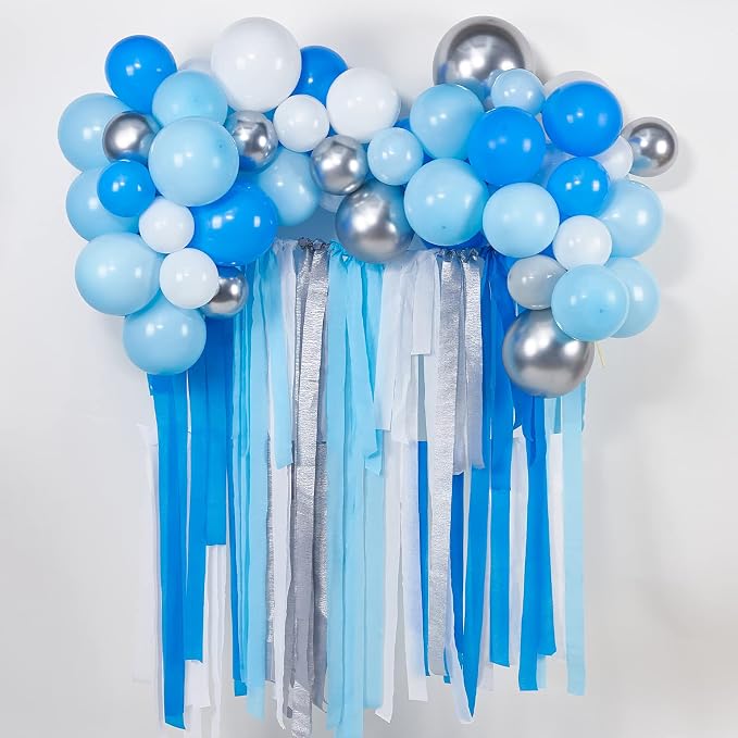 PartyWoo White Silver Royal Blue Light Crepe Paper Streamers 6 Rolls 492 FT | - Image 2