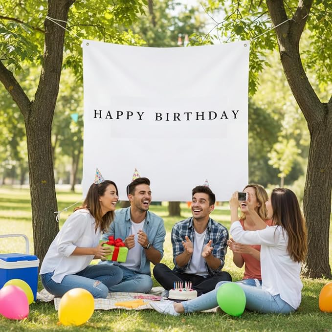 Oudain 59x59 Inch Happy Birthday Burlap Banner, Fabric Party Decorations - Image 3