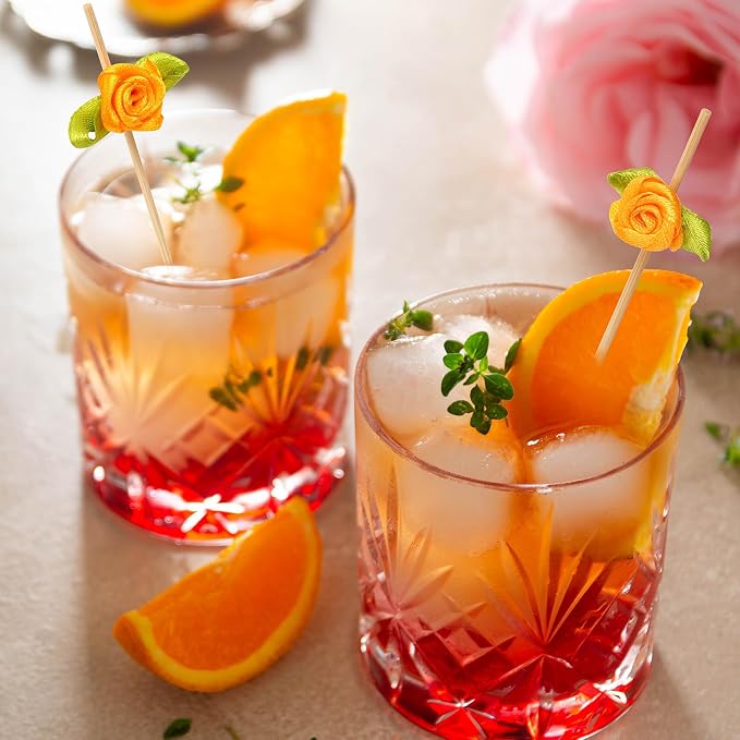 Minisland Orange Rose Flower Cocktail Picks, 4.7 Inch Long Bamboo Fancy - Image 5