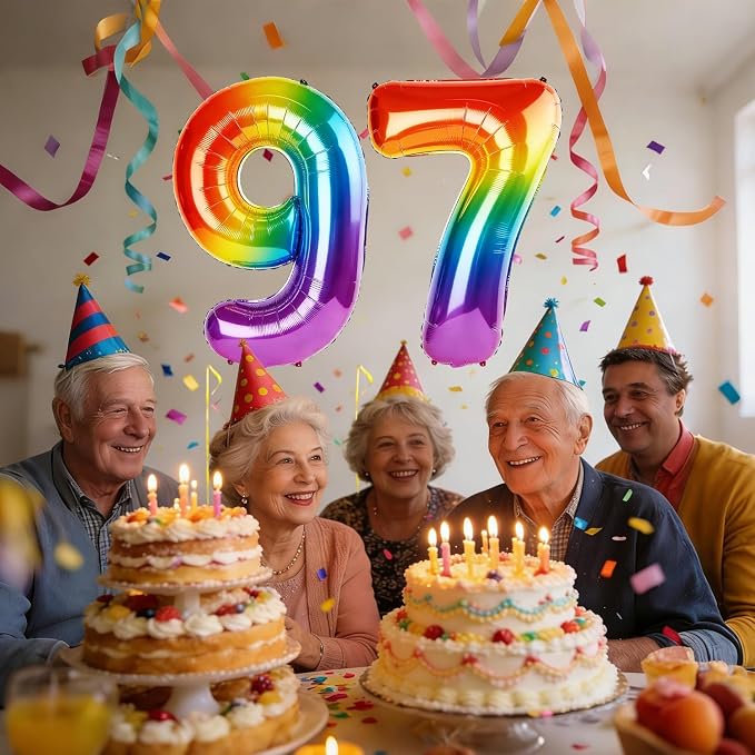 40 Inch Number 97 Balloons for 97th Birthday Party Decorations, 0-100 Rainbow - Image 2