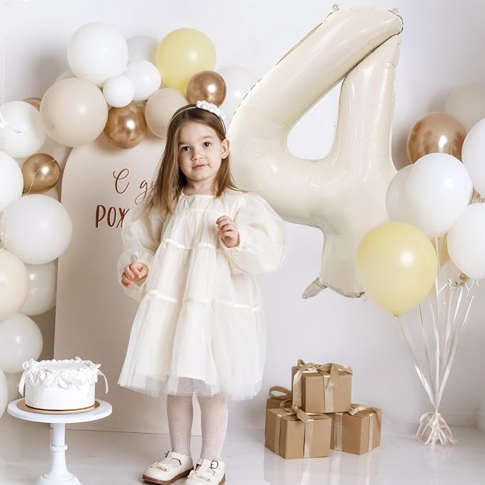 Cream Number 4 Balloon 40 Inch Beige Nude Number 4 Balloon - Image 2