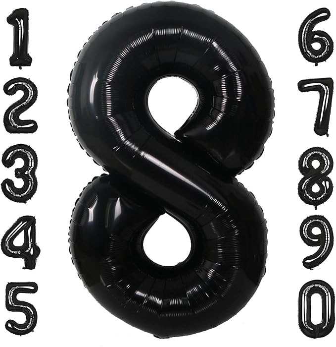 40 Inch Black Number 8 Balloons Helium Giant Black 8 Balloons by LHOAVWE