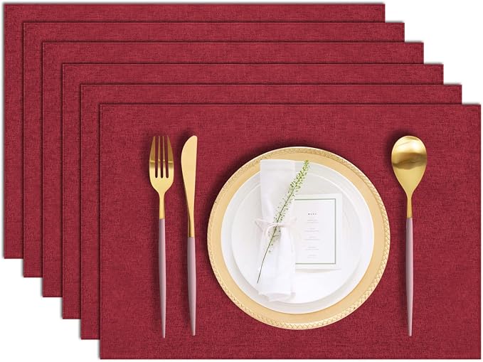 Cloth Placemats Set of 6, Cotton Linen Blend Machine Washable Durable Linen by LANDVIEW