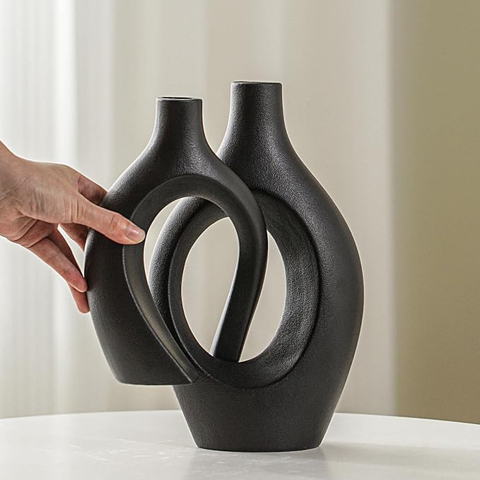 Lvases Snuggle Hollow Modern Ceramic Vase Set of 2, Nordic Aesthetic Vase | Mid - Image 3