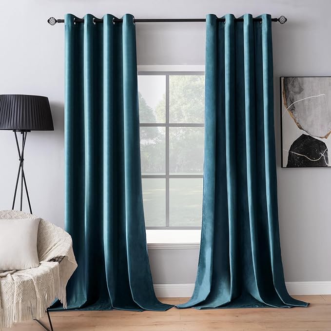 MIULEE Velvet Curtains Peacock Blue 52 x 108 Inch Length Set of 2 | Extra Long by MIULEE