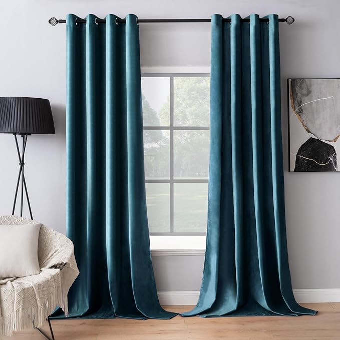 MIULEE Velvet Curtains Peacock Blue 52 x 96 Inch Length Set of 2 | Grommet by MIULEE