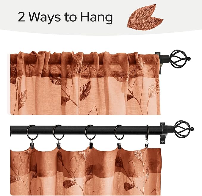 HOMEIDEAS Fall Burnt Orange Sheer Kitchen Curtains 30 X 36 Inch Length 2 Panels - Image 6