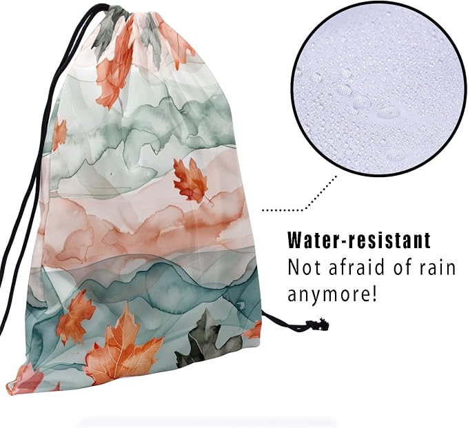 Watercolor Leaves Gymnastics Grip Bag Fall Leaf Drawstring Bag Shoes Towel Gym - Image 4