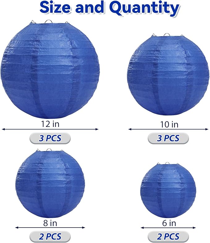 LIHAO 10pcs Blue Paper Lanterns, Graduation Party Classroom Decor | Chinese - Image 3