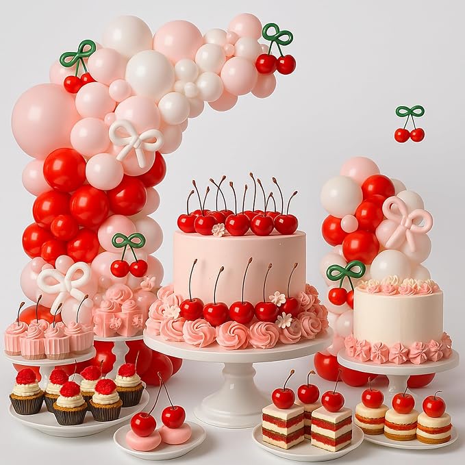 CROSSFINGERS Cherry Red Pink Balloon Garland Arch Kit Party Decorations | Bow - Image 9