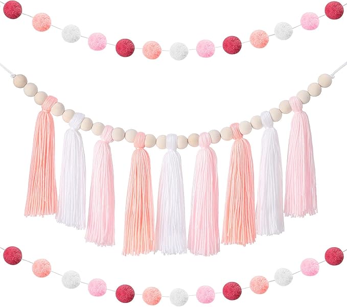 Syhood 3 Pcs 79" 2 Pom Pom Garland Wall Decor and 36" 1 Boho Tassel Garland by Syhood