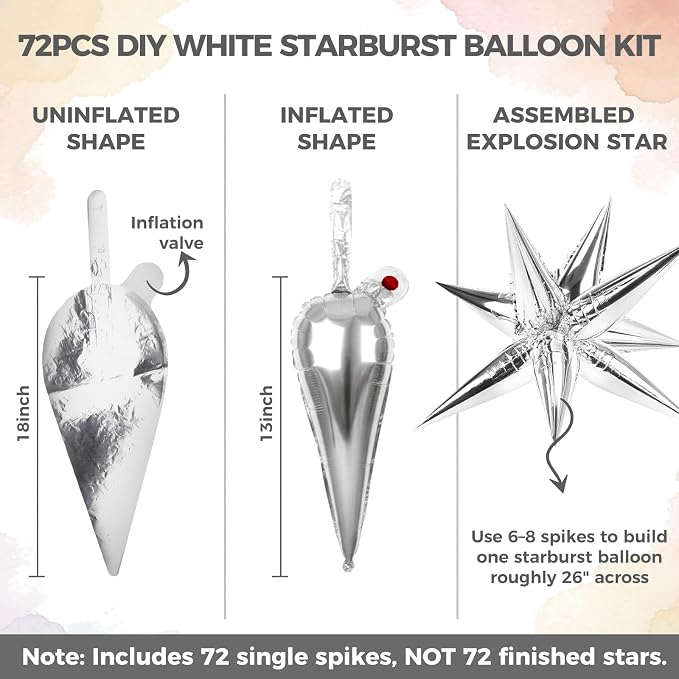 LovesTown 72PCS Silver Starburst Balloons, Foil Balloons Magic Star Spike - Image 3
