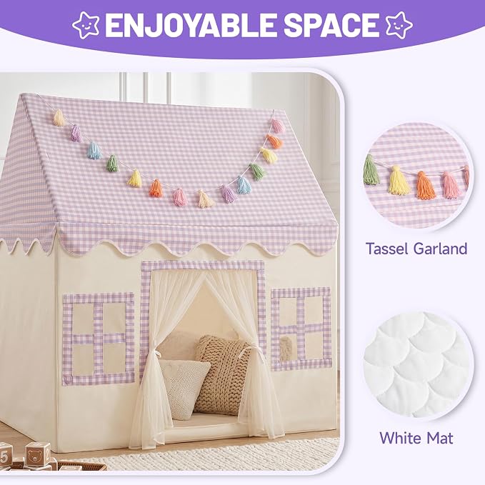 Kids Play Tent Indoor: with Mat, Tassel Garland - Image 2