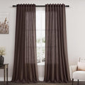 Coffee Linen Curtains for Living Room Back Tab Rod Pocket Semi Sheer Curtains by Nanspring
