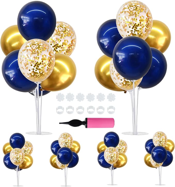 TONIFUL 6 Set Navy Blue Gold Balloons Stand Balloon Centerpieces by TONIFUL