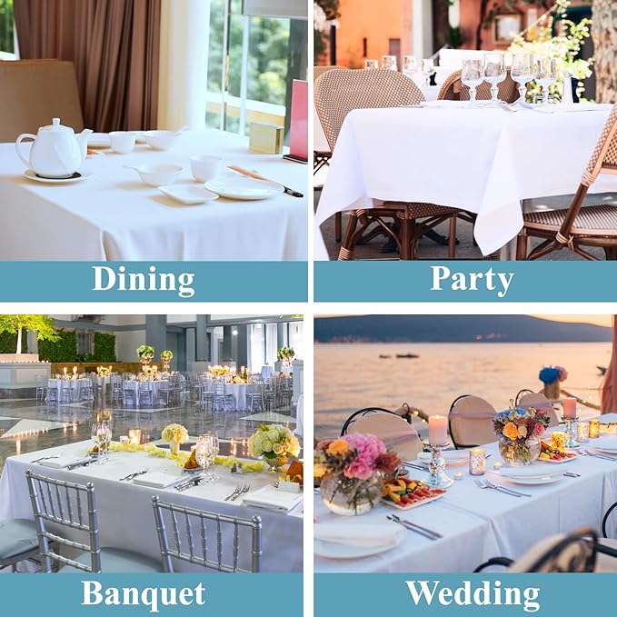 VidaFete Table Cloth 90 * 132inch 10pack Rectangle Tablecloth Polyester, Stain Wrinkle Resistant Polyester Dining Table Cover for Kitchen Dinning Party Wedding Rectangular Tabletop Decoration(White)