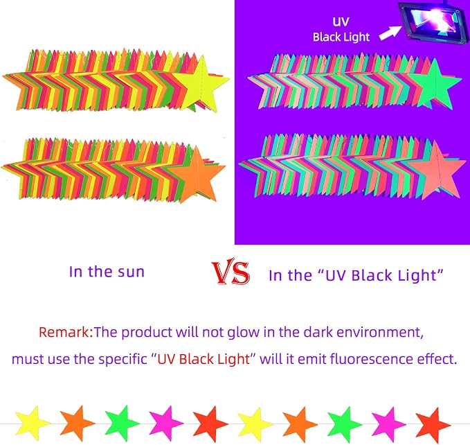 110feet UV Star Paper Neon Garland Streamers Black Light Decorations - Image 4