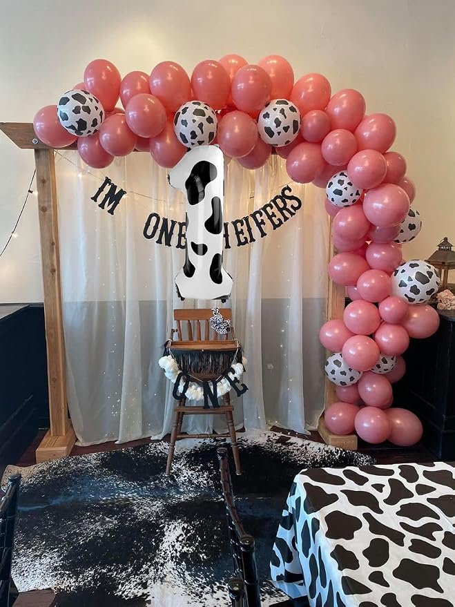 Cow Print Number 1 Balloon 40 inch, Cow Birthday Party Balloons Decorations | - Image 3