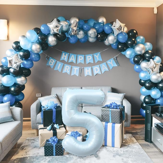 Big Number 5 Balloons, Dusty Light Blue Foil 5 Balloon Numbers 40 Inch - Image 5
