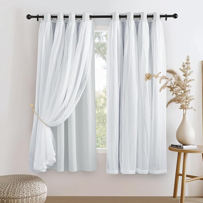 PONY DANCE White Bedroom Curtains, 52 x 63 inches, 2 Pieces | Window Curtains & by PONYDANCE