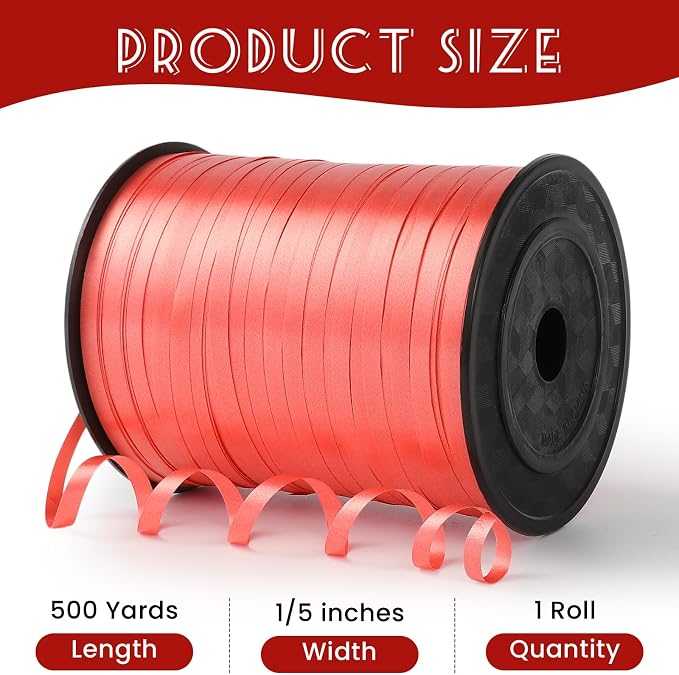 500 Yards Red Curling Ribbon, 1/5 Inch Wide Balloons String Ribbons - Image 2