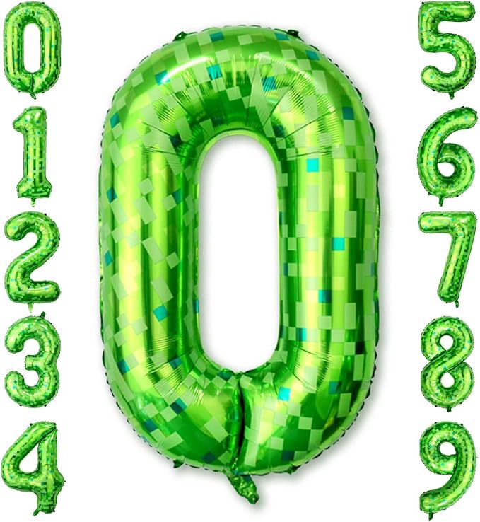 40 Inch Green Pixel Number 0 Balloon, Lime Green Large Foil Number Balloon by Unknown