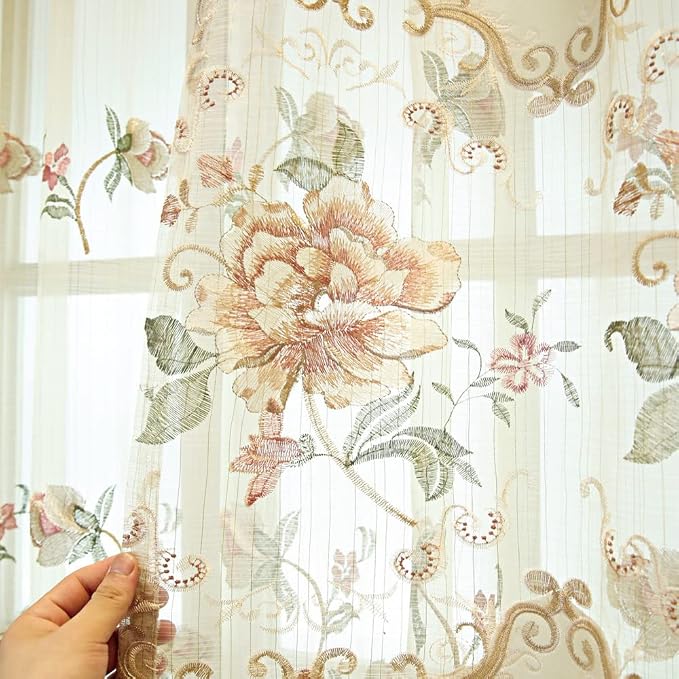 1pc Luxury Peony Embroidery Thermal Insulated Curtain Drape - Image 4