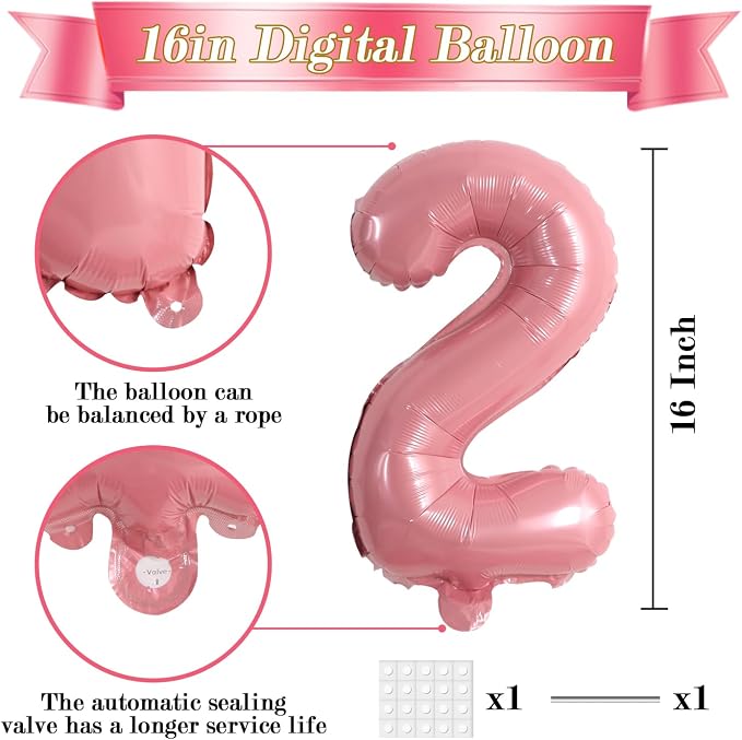 TONIFUL 16 Inch 10 Pcs Light Pink 0-9 Birthday Number Balloons | Small Custom - Image 2