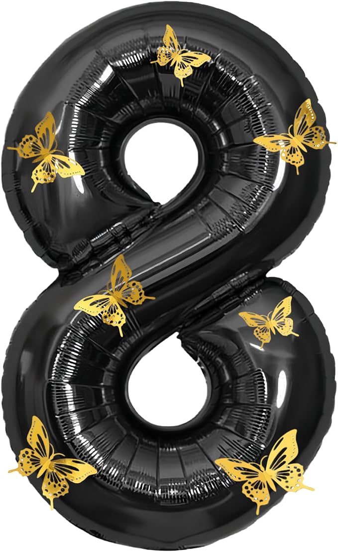 40 Inch Black Number 8 Balloon by GLASNES