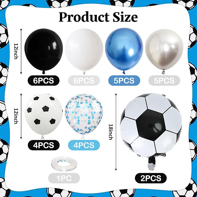 Soccer Balloons, Metallic Blue Silver Balloons - Image 2