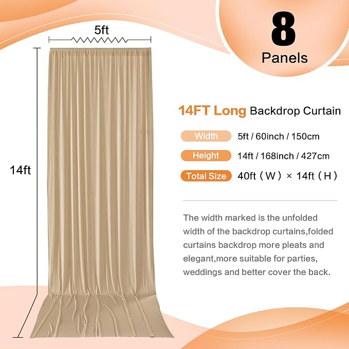 40ft×14ft Long Champagne Backdrop Curtain - Image 5