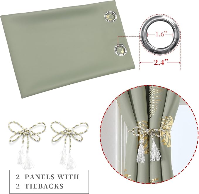 Sage Green Blackout Curtains for Living Room 108 Inch Length 2 Panels Set - Image 5