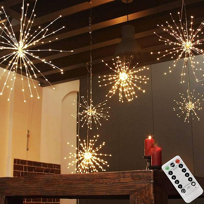 PXBNIUYA 200LED Hanging Sphere Lights, Battery Operated Starburst Lights by PXBNIUYA