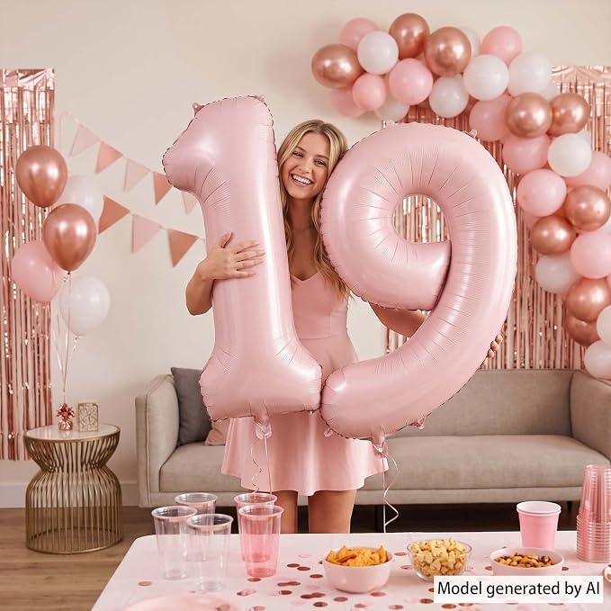 Baby Pink Number 19 Balloon 40 Inch, Pastel Foil Milestone Party Supplies | - Image 2